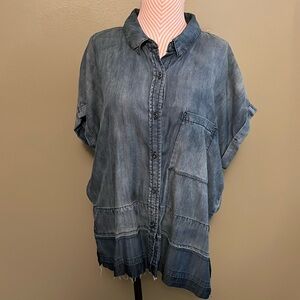 Rails Courtney Dark Vintage Wash Chambray Raw Hem 100% Tencel Button Up - M